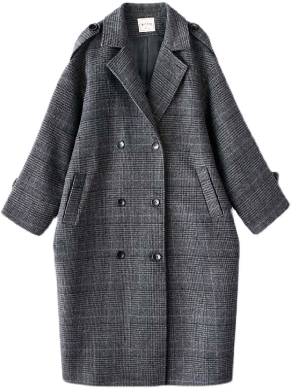 Plaid Double-Breasted Longline Overcoat