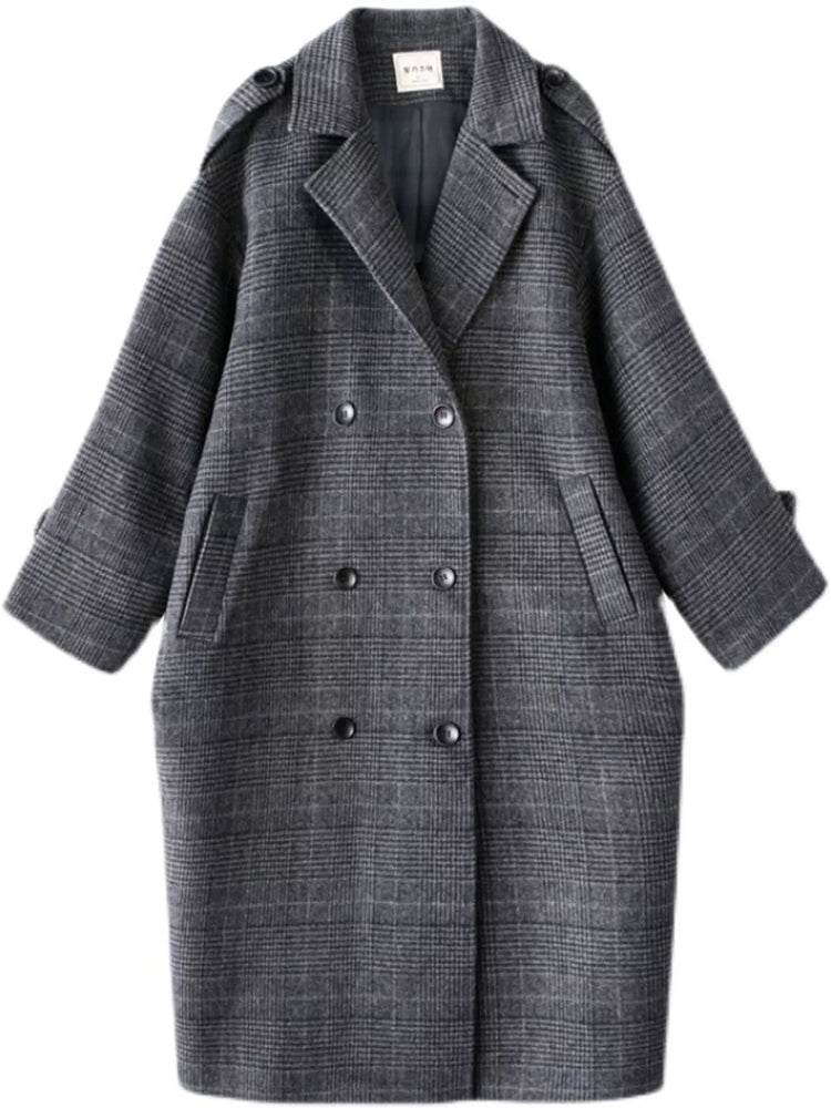Plaid Double-Breasted Longline Overcoat