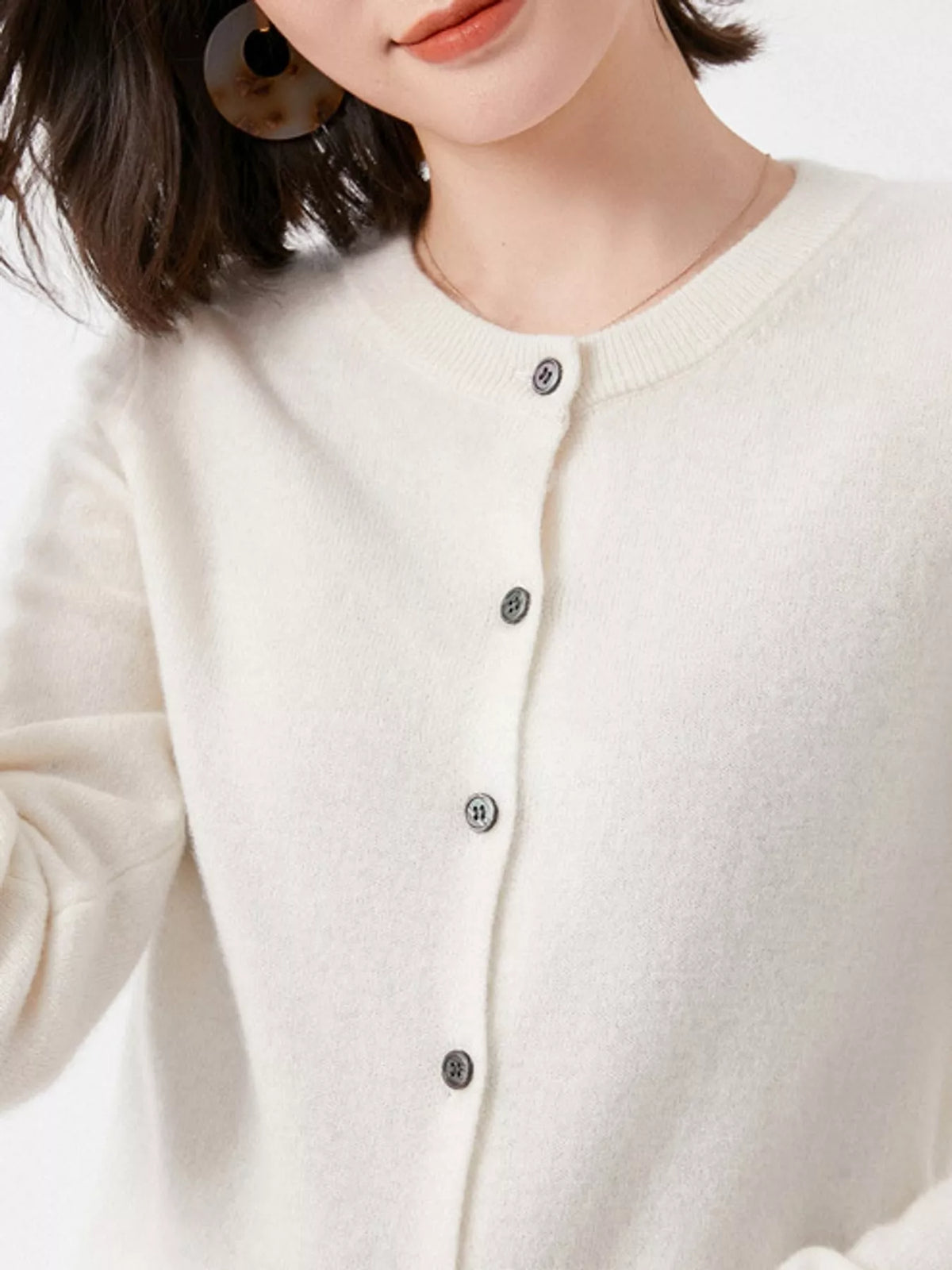 Crew Neck Button-Down Cardigan