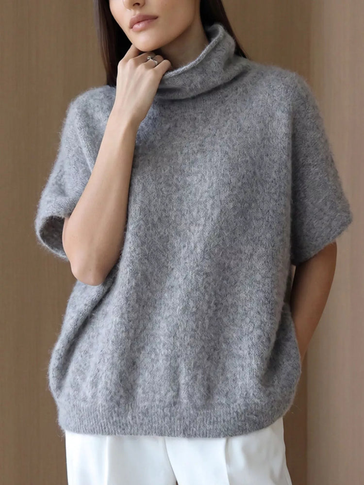 Turtleneck Fuzzy Short Sleeve Sweater