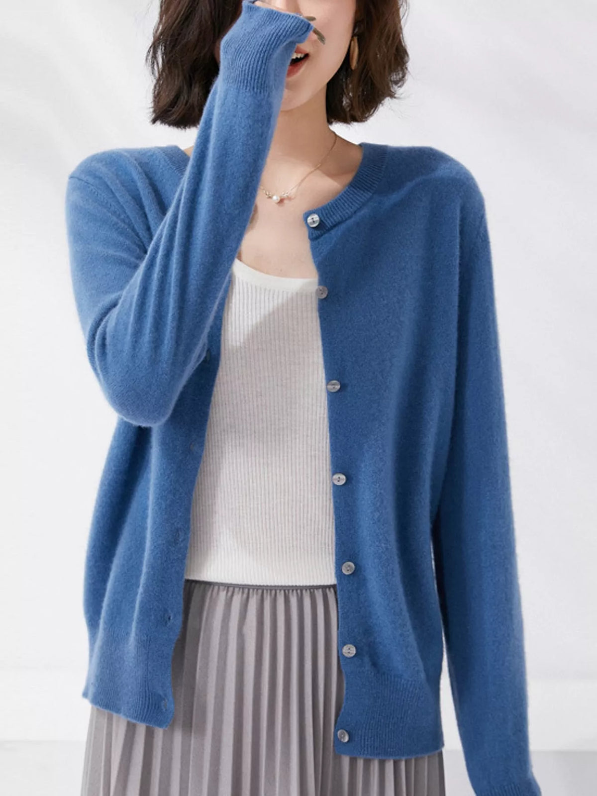 Crew Neck Button-Down Cardigan