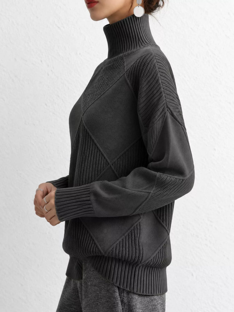Full Size Diamond Pattern Turtleneck Sweater Plus Size