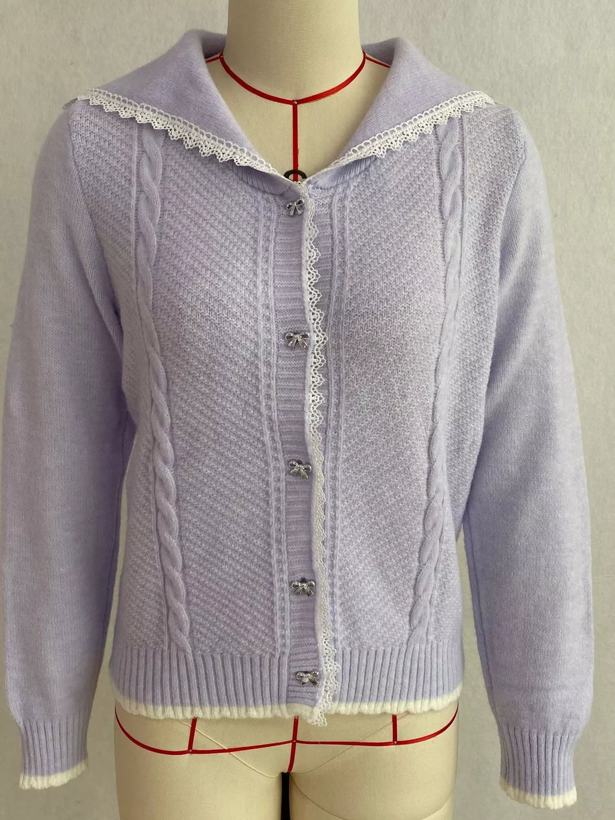 Cable-Knit Cardigan with Lace Trim