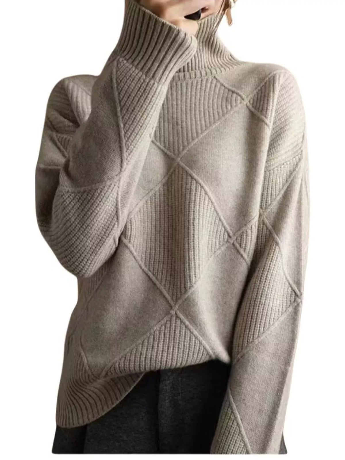 Full Size Diamond Pattern Turtleneck Sweater Plus Size
