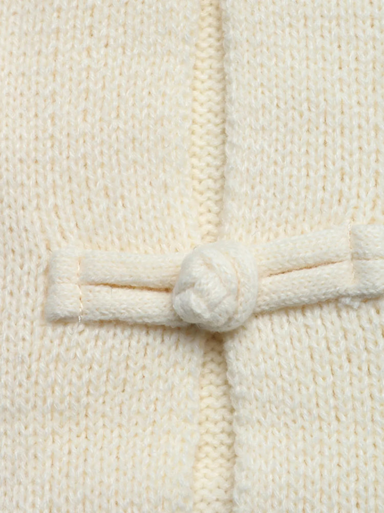 Chinese Knot Button Cardigan with Contrast Side Stripes