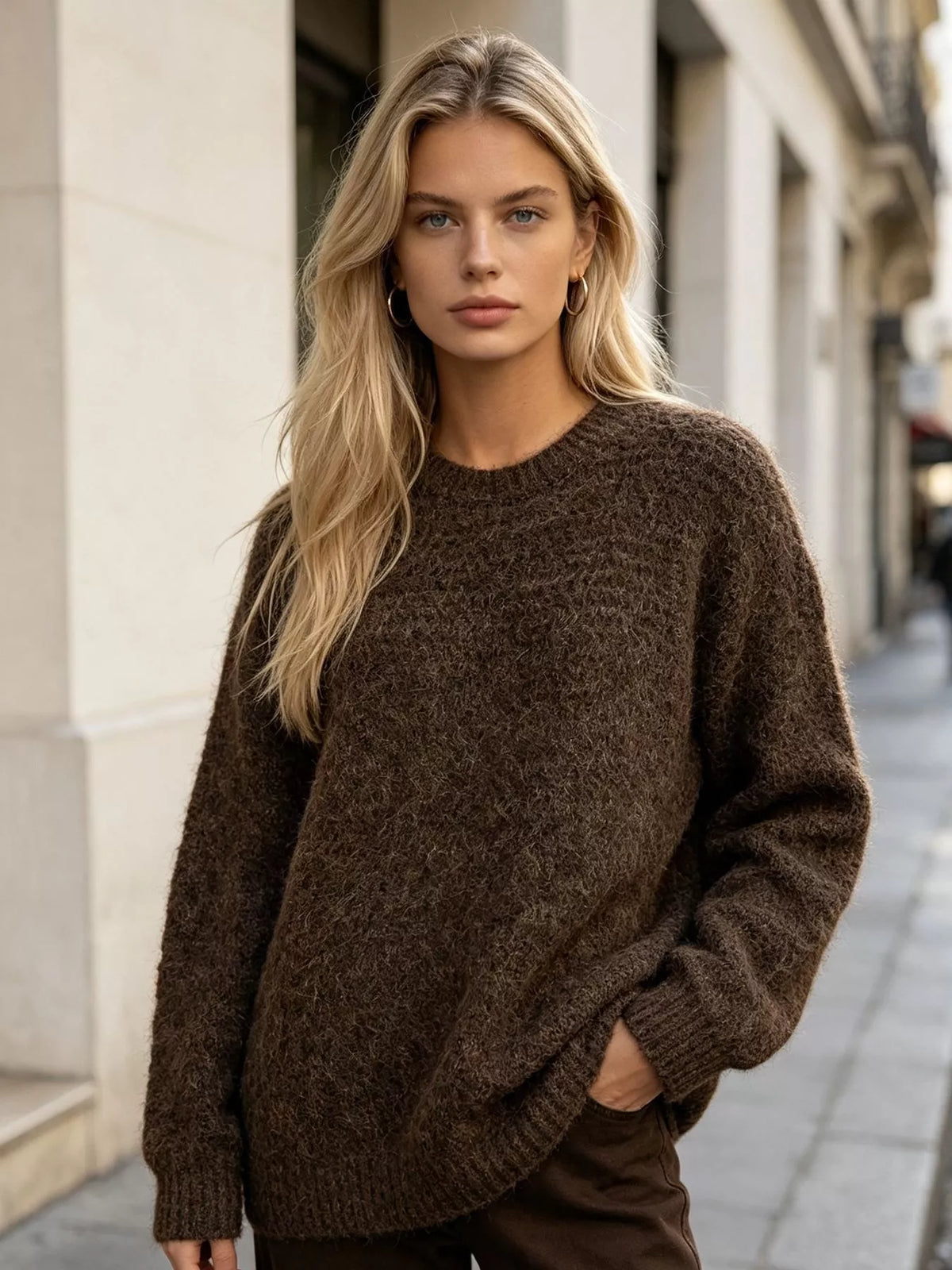 Round Neck Drop Shoulder Sweater
