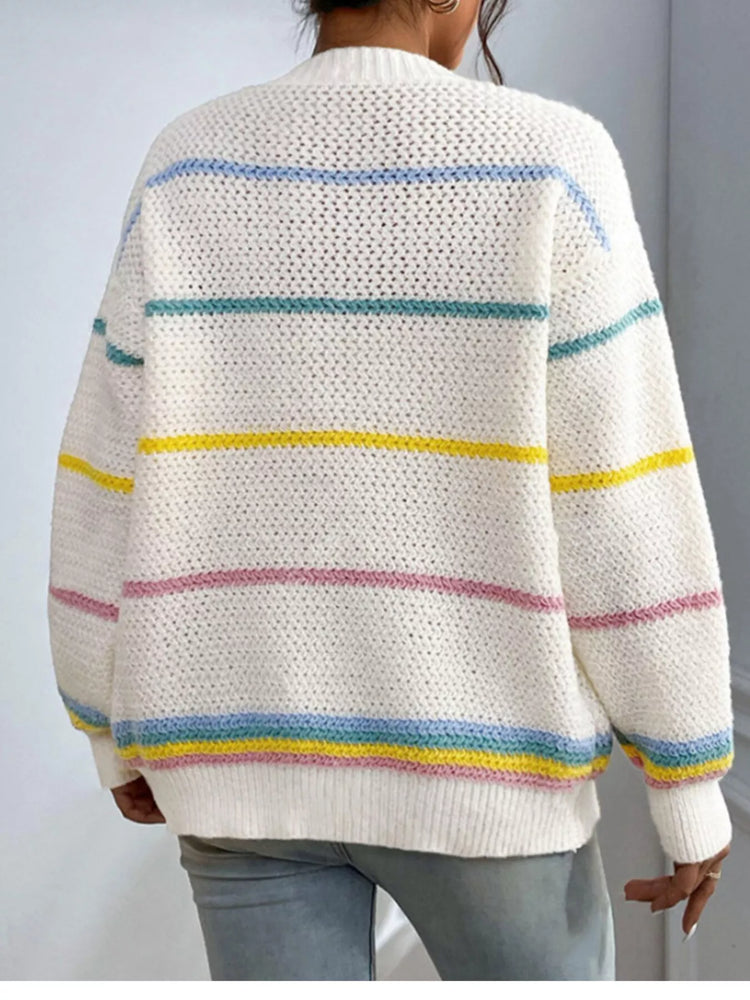 Striped Open Front Knit Cardigan