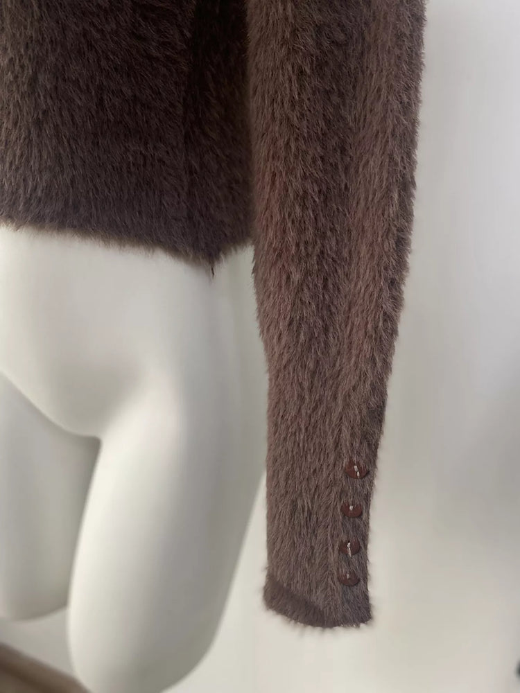 Soft Fuzzy Button-Down Cropped Cardigan
