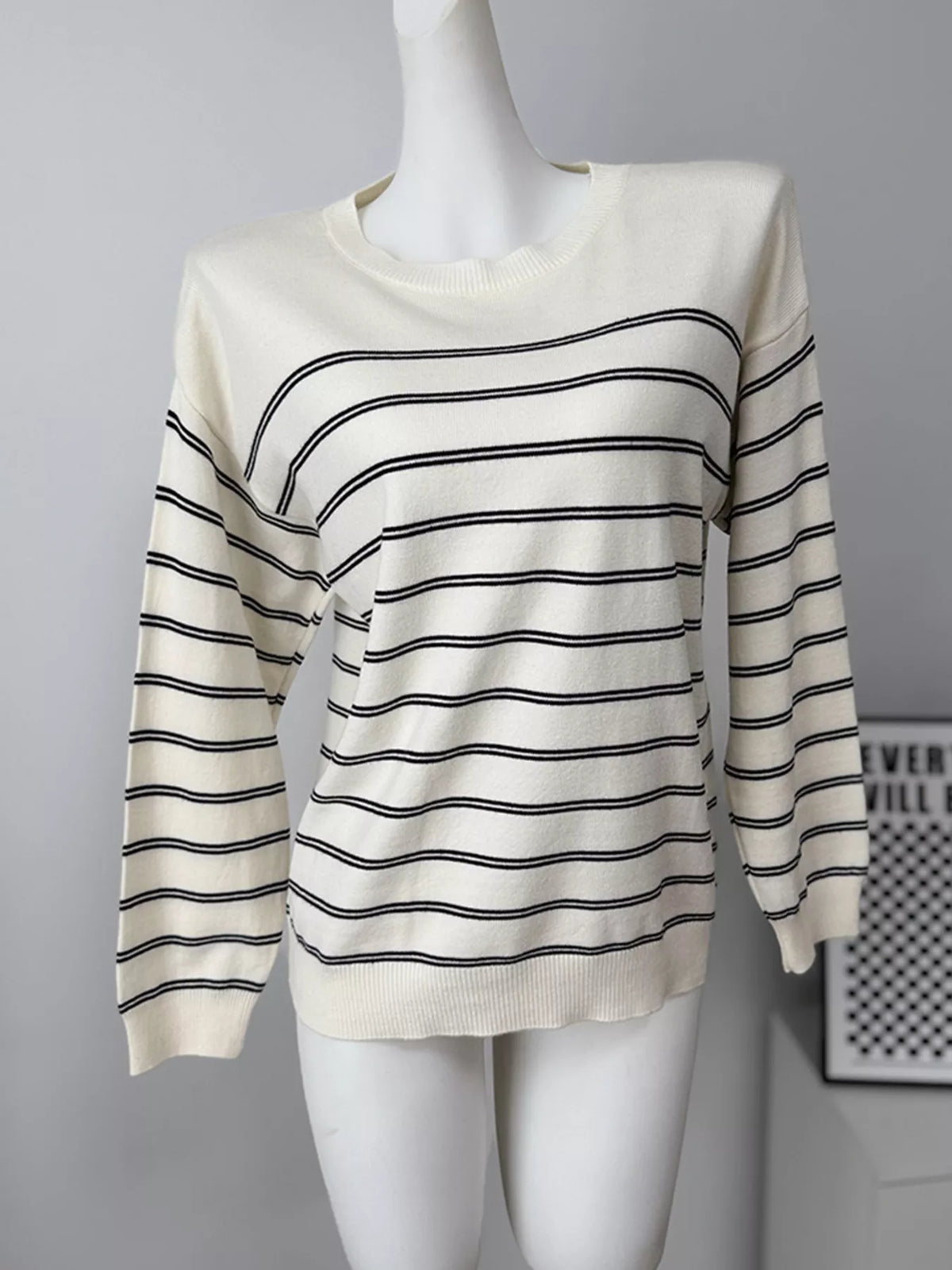 Classic Striped Crewneck Knit Top with Layered Sweater Detail