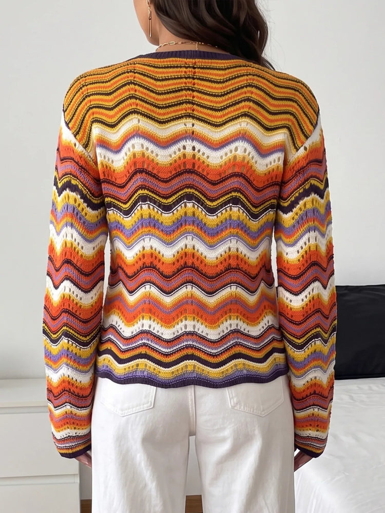 Vibrant Chevron Striped Tie-Front Knit Cardigan