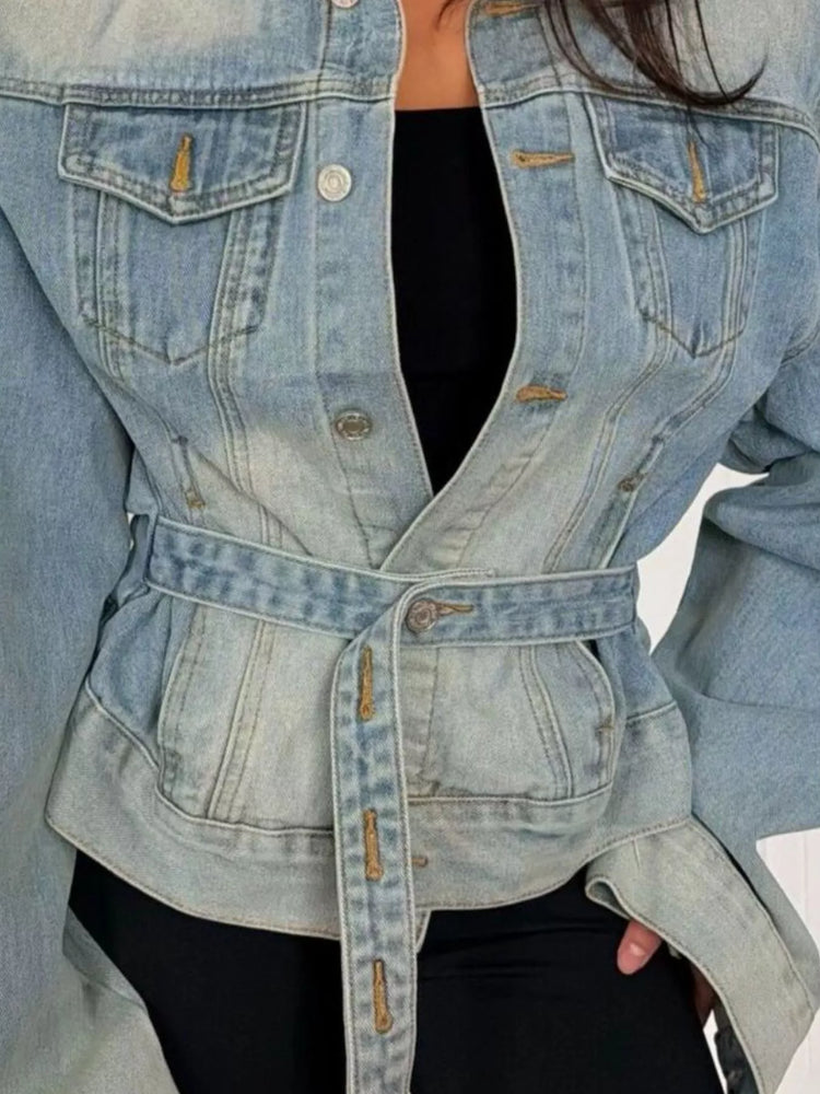 Vintage Wash Belted Denim Jacket