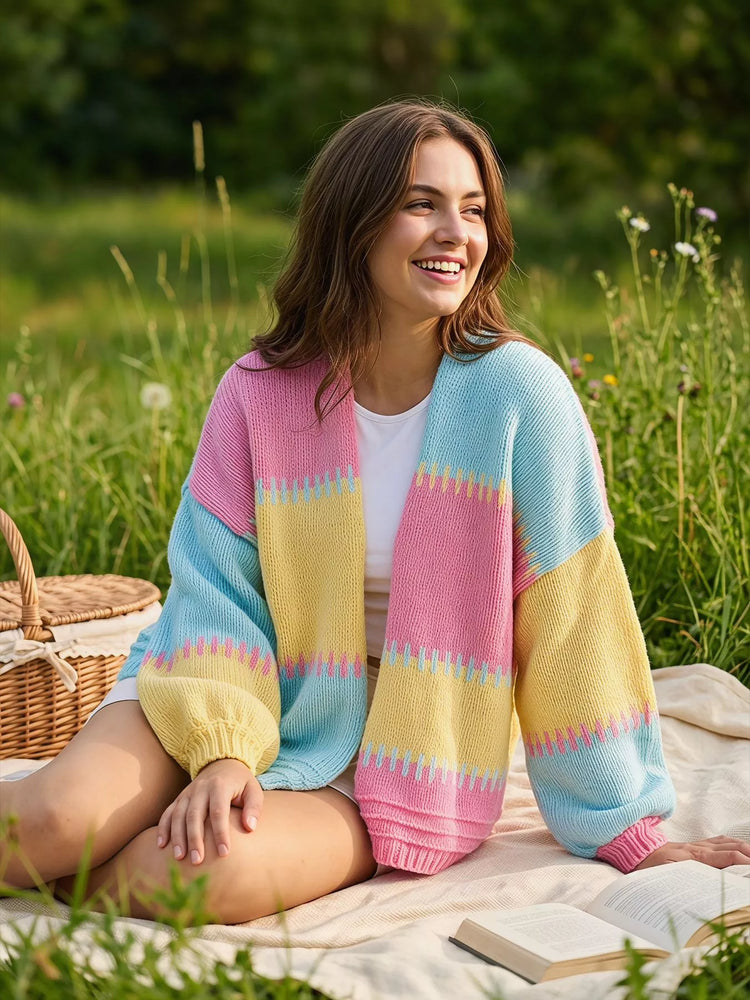 Color-Block V-Neck Cardigan