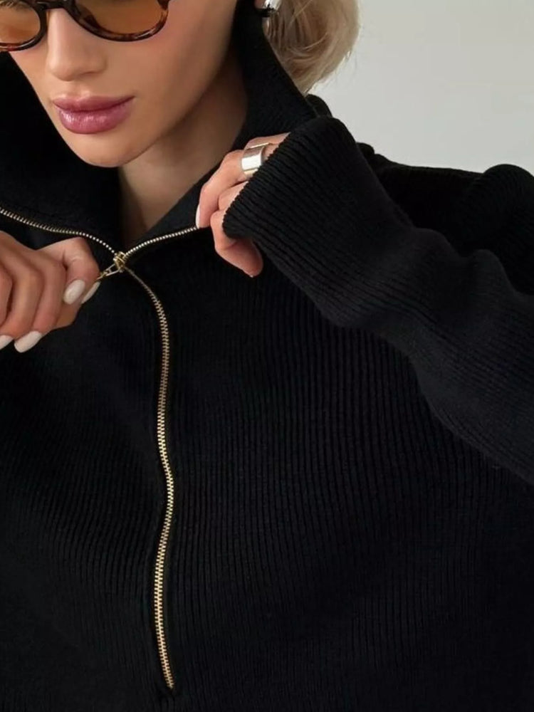 Ribbed Knit Quarter-Zip Sweater