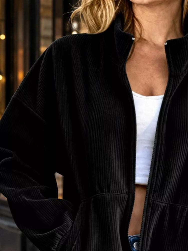 Corduroy Zip-Up Dropped Shoulder Jacket