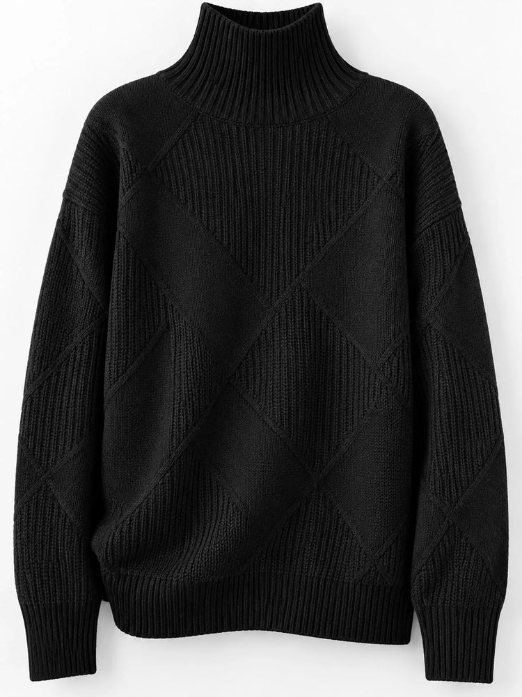 Full Size Diamond Pattern Turtleneck Sweater Plus Size