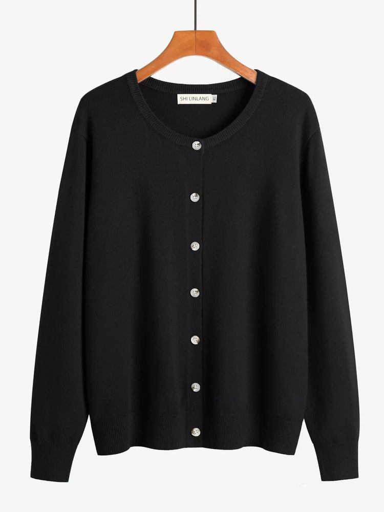 Plus Size Crew Neck Button-Down Knit Cardigan