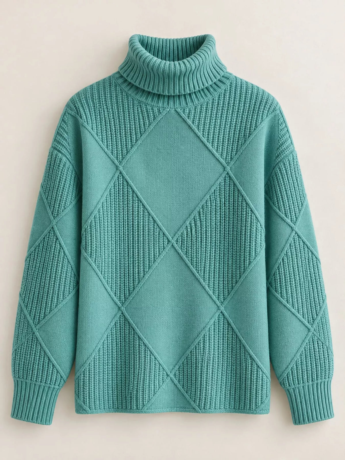 Full Size Diamond Pattern Turtleneck Sweater Plus Size