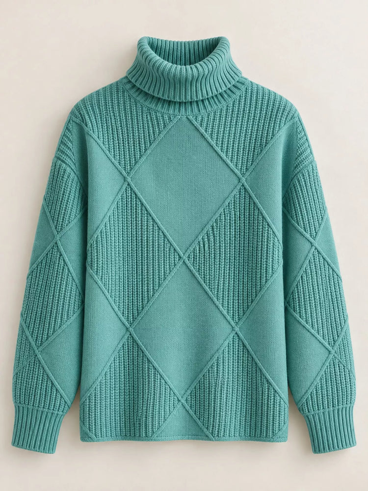Full Size Diamond Pattern Turtleneck Sweater Plus Size