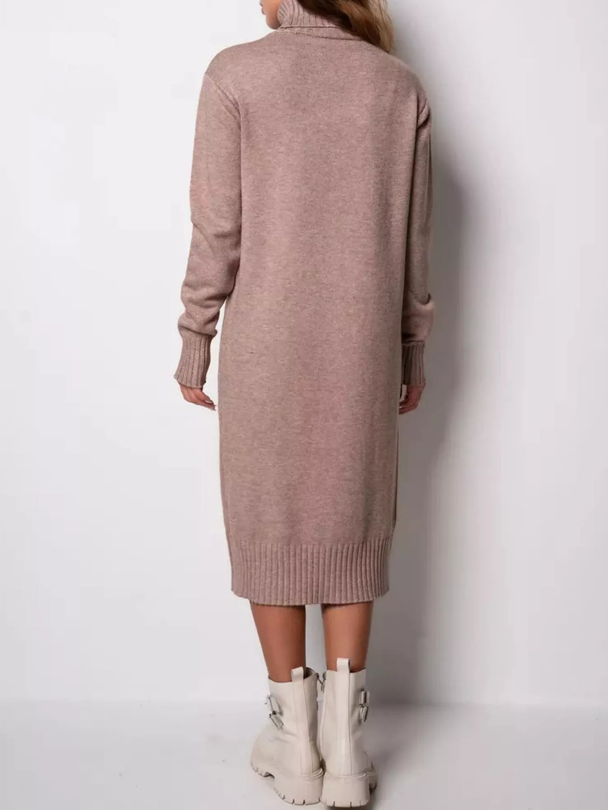 Turtleneck Ribbed Knit Sweater Dress