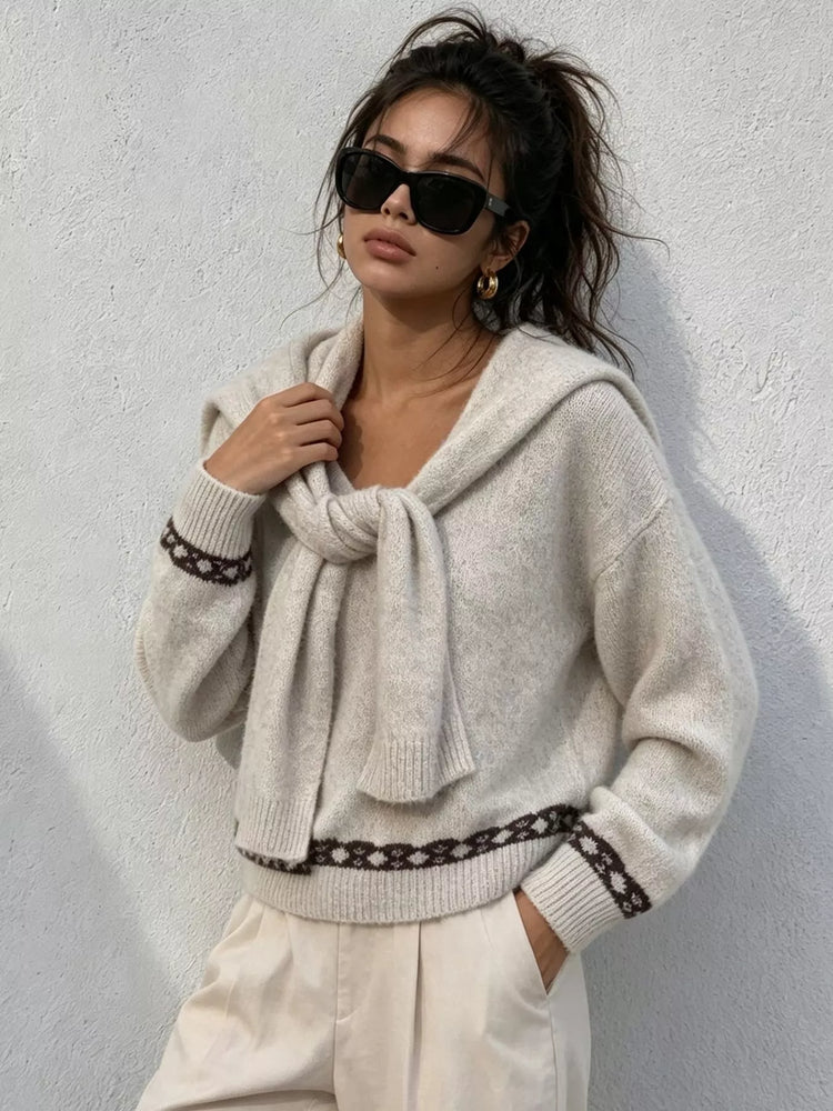 Scarf Detail Dropped Shoulder Sweater
