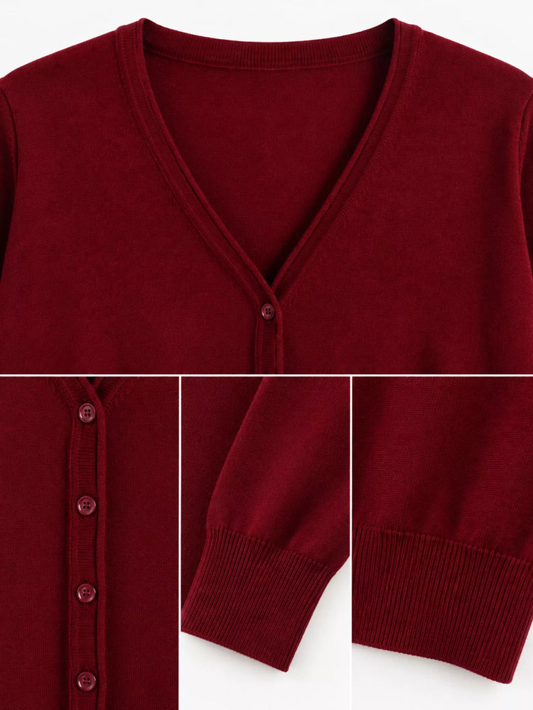 Classic V-Neck Button-Down Knit Cardigan