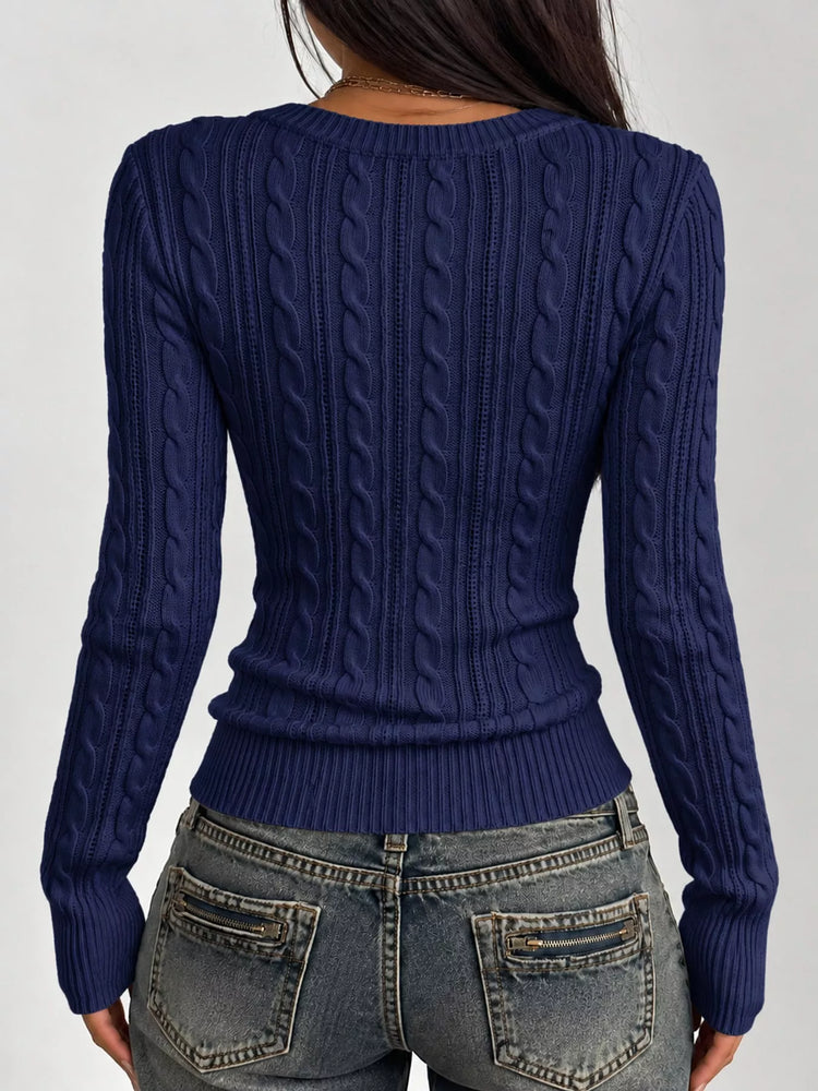 Slim-Fit Deep V-Neck Cable Knit Sweater