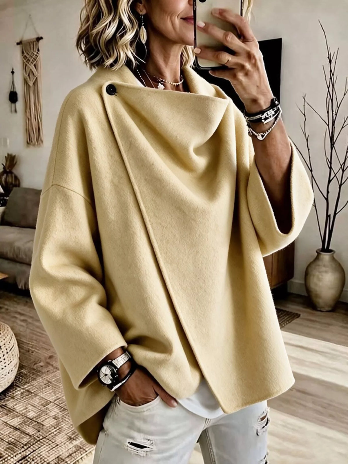 Full Size Asymmetric Cowl Neck Cape Plus Size