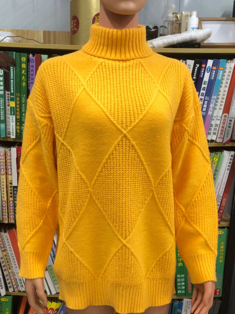 Full Size Diamond Pattern Turtleneck Sweater Plus Size