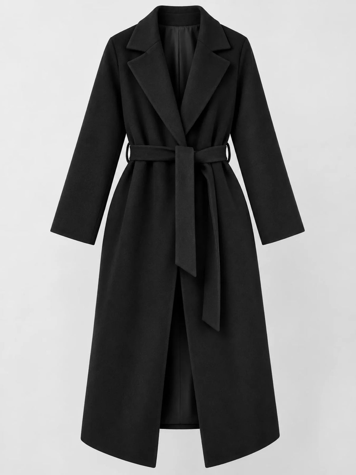 Lapel Collar Long Sleeve Belted Coat