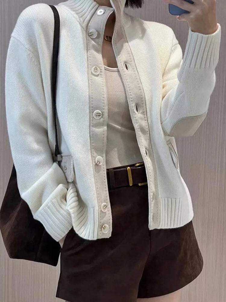 Ribbed-Knit Mock Neck Cardigan