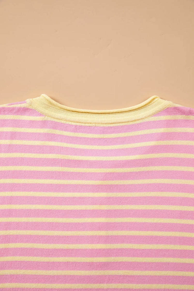 Plus Size Striped Long Sleeve Button Detail Sweater