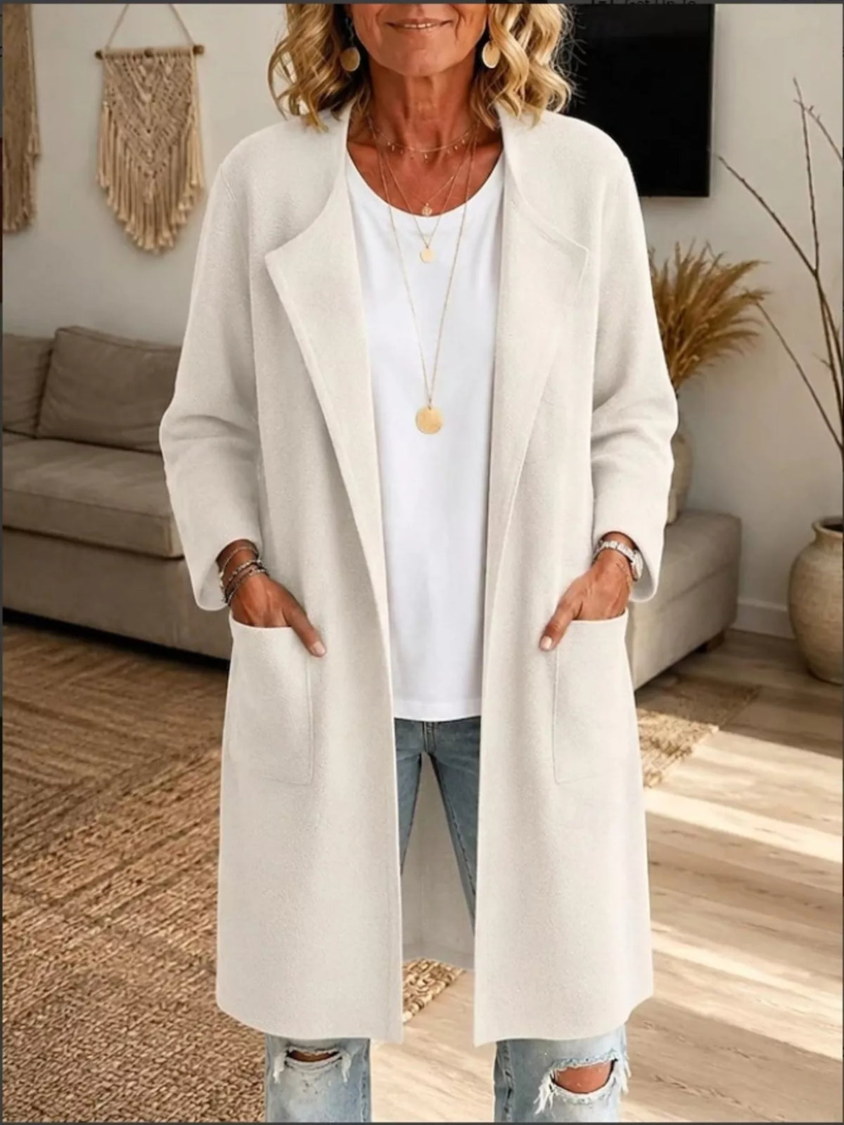 Full Size Open-Front Longline Knit Outerwear Plus Size