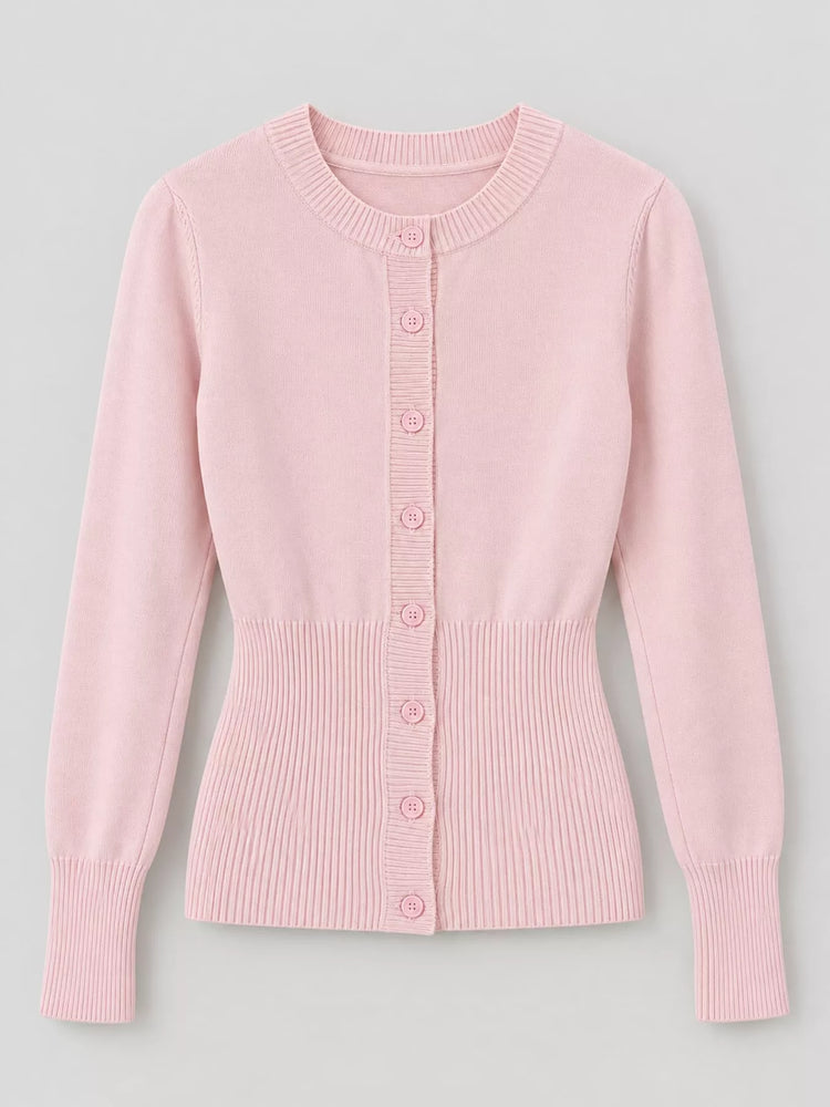 Slim-Fit Ribbed Knit Button-Down Cardigan