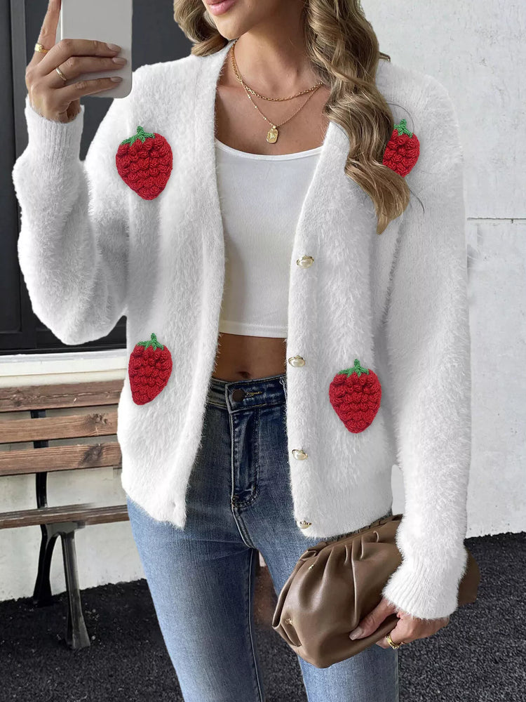 Strawberry Fuzzy Knit Cardigan