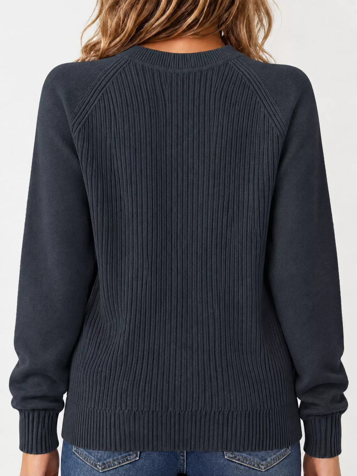 Full Size Ribbed Knit Raglan Sleeve Sweater Plus Size