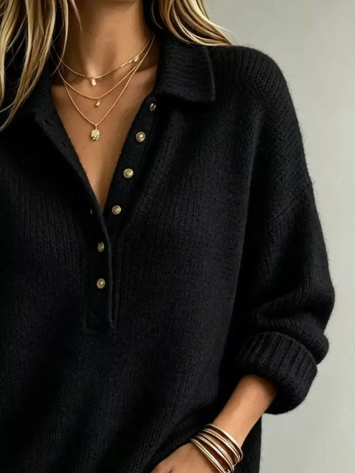 Button Detail Dropped Shoulder Sweater