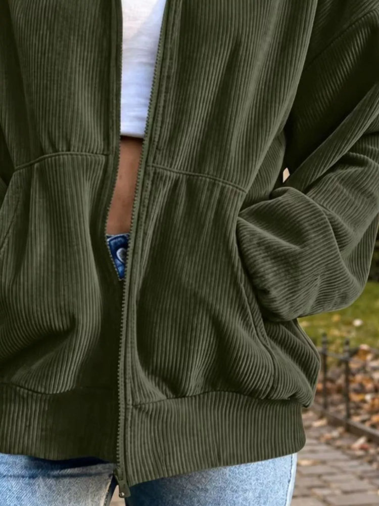 Corduroy Zip-Up Dropped Shoulder Jacket