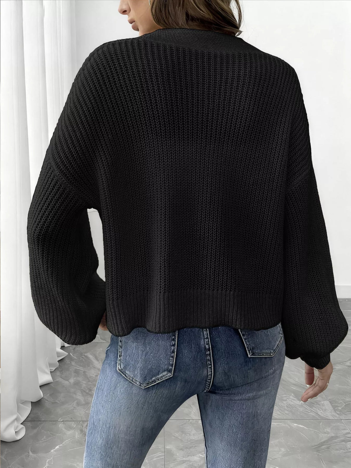 Elegant V-Neck Button-Down Ribbed Knit Cardigan