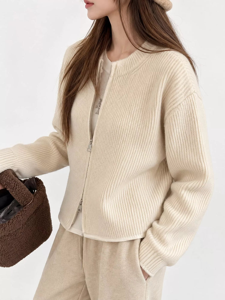 Zip Up Dropped Shoulder Cardigan