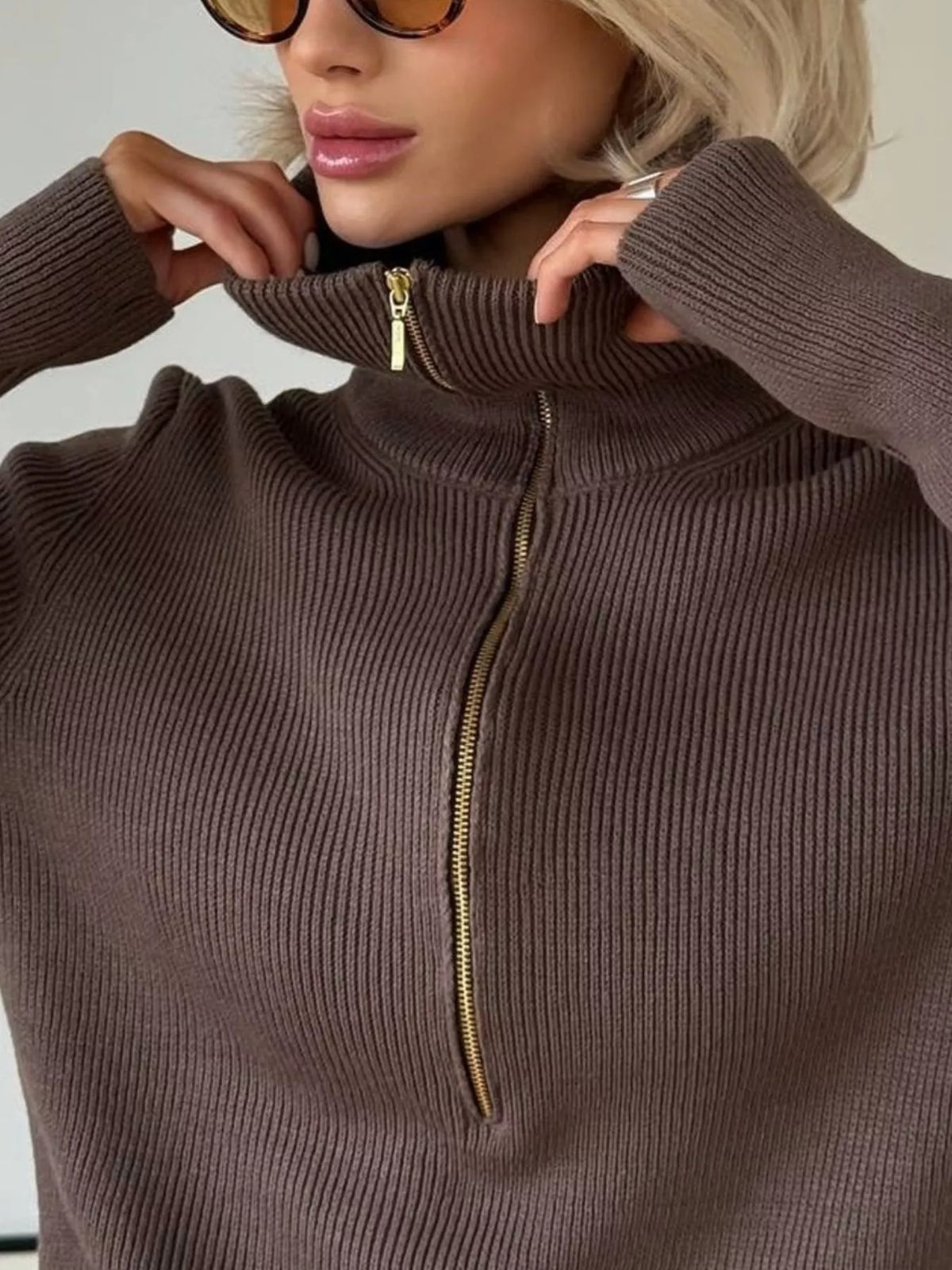 Ribbed Knit Quarter-Zip Sweater