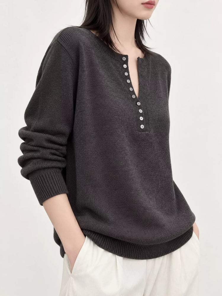 Button Detail Dropped Shoulder Sweater