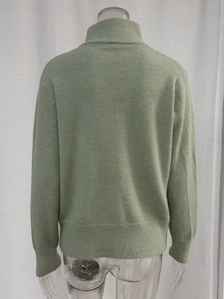 Zip-Up Mock Neck Cardigan and Matching Midi Skirt Sweater Set