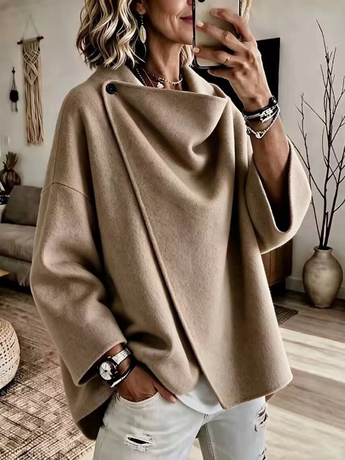 Full Size Asymmetric Cowl Neck Cape Plus Size