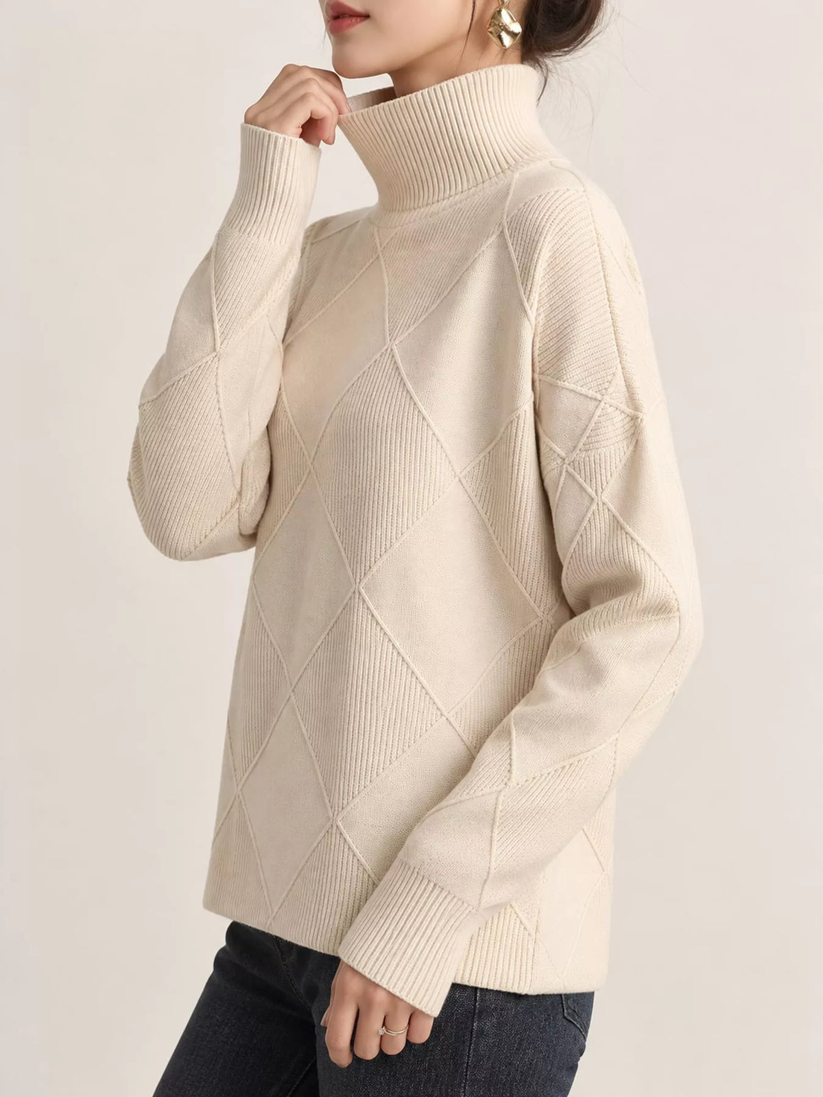 Full Size Diamond Pattern Turtleneck Sweater Plus Size