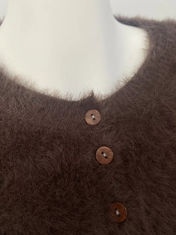 Soft Fuzzy Button-Down Cropped Cardigan