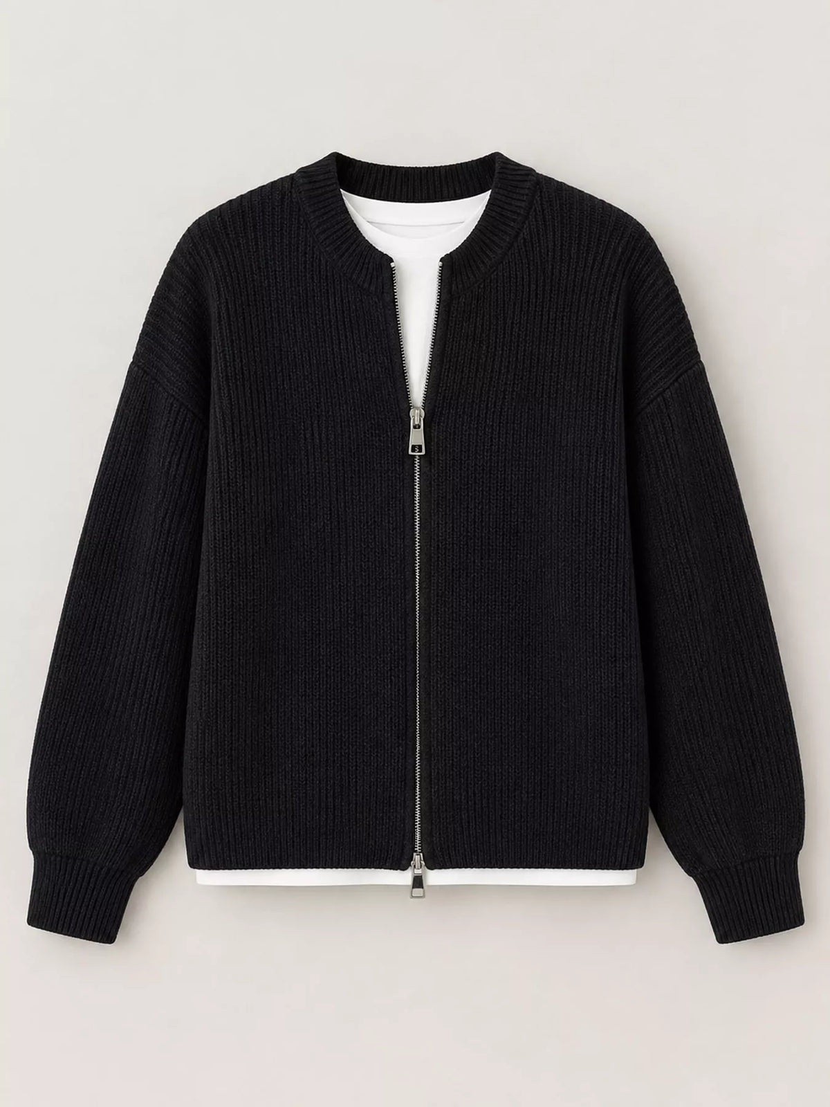 Zip Up Dropped Shoulder Cardigan