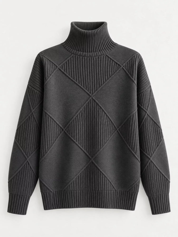 Full Size Diamond Pattern Turtleneck Sweater Plus Size