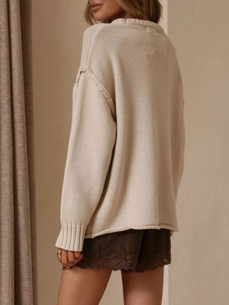 Crew Neck Dropped Shoulder Sweater