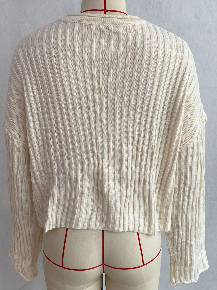 Ribbed Lace-Up Crop Sweater