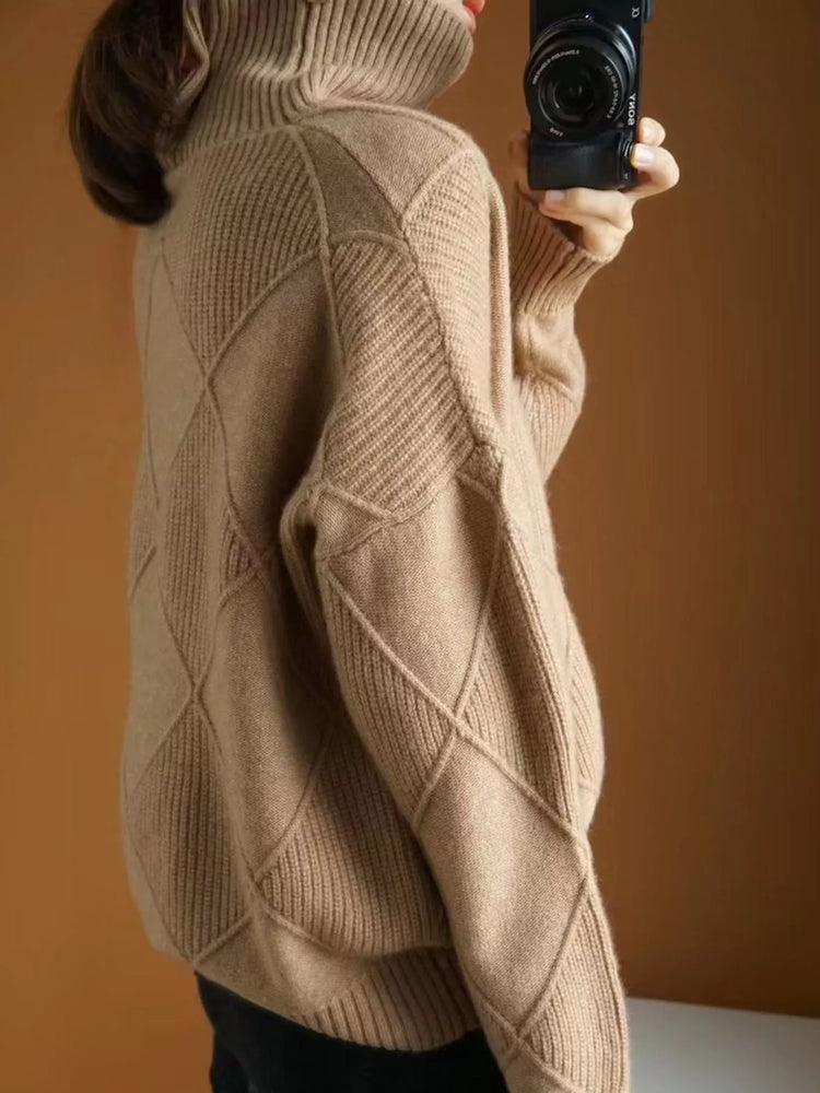 Full Size Diamond Pattern Turtleneck Sweater Plus Size